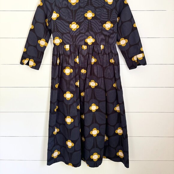 Orla Kiely 100% cotton navy & black dress with yellow flowers sz 2 - Picture 4 of 4